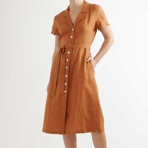 Quince Button-Down Midi Dress in Warm Brown